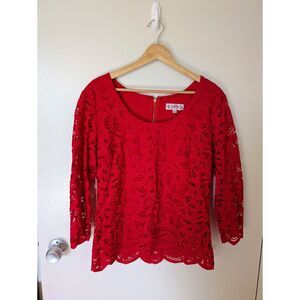 Medium Red Floral Lace Blouse Nanette Lepore 3/4 Sleeve - Great Condition